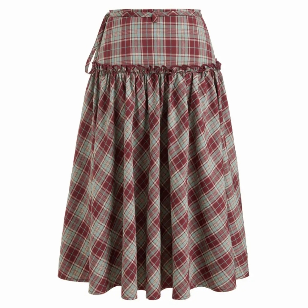 Cider Mid Rise Tartan Lettuce Trim Wrap Skirt Burgundy NWT Size Large - Picture 3 of 8